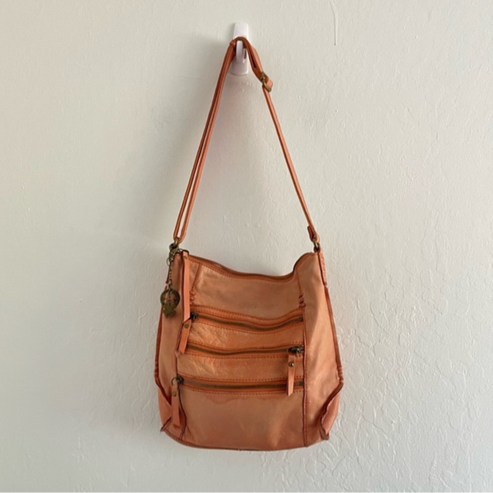 Lucky Brand Orange Leather Western Boho Crossbody Bag Y2K Casual Pockets Purse